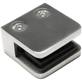 PRIOstahl Glashalter Glasklemmen Klemmhalter Glasplattenhalter - 1 Stück Größe: 45 x 45 x 26 mm Anschluss: Flach - für Glas 8 mm Geländerbau Sichtschutz aus Edelstahl V2A
