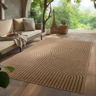 HomebyHome Outdoor Teppich 280x370 cm XXL Wetterfest Pflegeleicht Jute Natur Optik Skandinavisches Boho Design für Wohnzimmer Esszimmer Schlafzimmer Terrasse Balkon