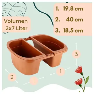 GarPet Blumenkasten Balkongeländer Beidseitig Balkon Blumenkasten Doppelseitig Balkonkasten mit Halterung Geländerkasten mit Wasserspeicher terracotta 40