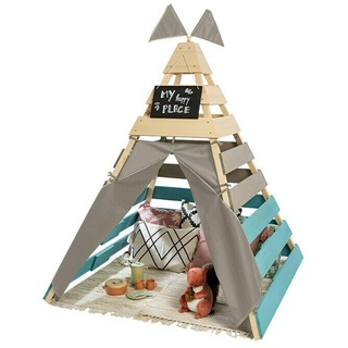 Muddy Buddy Tipi-Zelt Dreamer  (L x B: 135 x 135 cm, Holz, Natur/Warmgrau/Petrolblau)