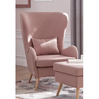 OTTO home Ohrensessel Salla Fellimitat 78 x 118 x 94 cm Rosa mit Hocker