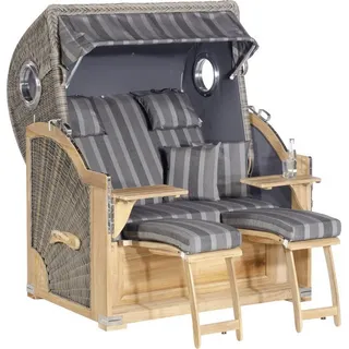 SonnenPartner Strandkorb Rustikal 500 Plus Teak, BxTxH: 146x95x161 cm, 3/4 Liegemodell, Ostseeform XL-Strandkorb grau
