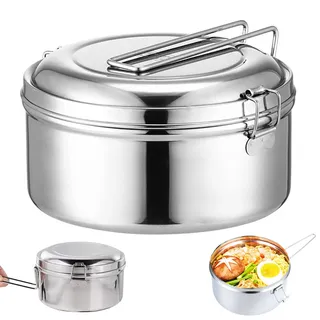 1200ml Runden Brotdose Edelstahl,Auslaufsichere Bentobox Lunchbox,Brotdose Metall,Lunchbox Erwachsene Edelstahl,Camping Topf,Brotzeitbox Edelstahl Mit Griff,für Snacks,Müsli,Suppen,Hauptmahlzeiten