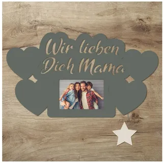 Namofactur LED-Bilderrahmen Geschenk Mama Fotorahmen aus Holz I Muttertag I Geburtstag, für 1 Bilder, beleuchteter Herz Foto Rahmen, Wir lieben Dich Mama grau Mit Sternabdeckung