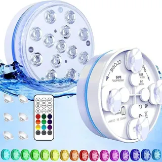 Poolbeleuchtung, Aufstellpoolleuchte, 13 Rgb-led-poolleuchte, Spa-leuchte Mit Fernbedienung, Ip68 Wasserdichte Poollampe Für Garten, Badewanne, Spa, Vase, Aquarium - 2 Stück [energieklasse]