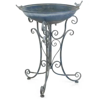 Moritz Vogeltränke blau stehend 73 cm – Vogelbad Zwei Vögel Wasserschale | Blauton, tiefe Badeschale, verschnörkelter Standfuß, wetterfest, für Balkon, Terrasse und Teich, 2-in-1 Futterstelle