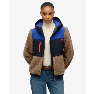 Superdry für Damen. W5012035A Fleece-Jacke mit Kapuze Hooded grau (M), Braun, Lässig, Polyester