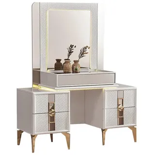 Xlmoebel Schminktisch Luxuriöse Schminkkonsole in Weiß und Gold aus edlem Holz (Schminktisch), Hergestellt in Europa beige