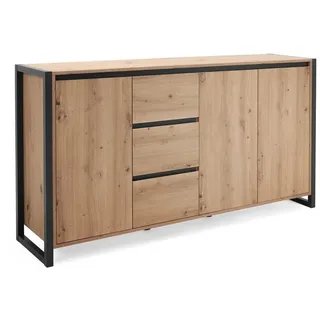 Newroom Sideboard Wildeiche 160 cm, Wildeiche Sideboard Vintage Industrial Highboard Anrichte Wohnzimmer braun