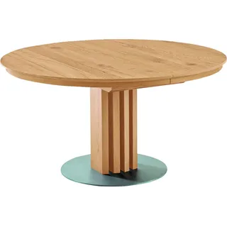 Venjakob Esstisch, Eiche, Holz, Metall, Wildeiche, furniert, rund, Säule, 140x75x140 cm, Goldenes M, Made in Germany, ausziehbar, Esszimmer, Tische, Esstische, Esstische rund