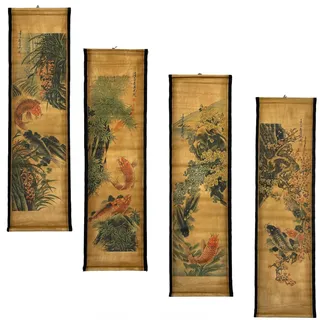 4 Teile/satz Wand Scroll Hängende Malerei Dekor Fisch Blume Fengshui, Alte Gemälde Replik Asien Traditionelle Kunst, Anziehen Reichtum Vier Jahreszeiten