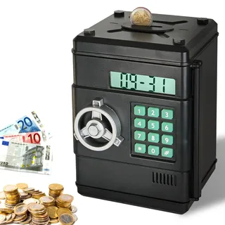 FISHTEC - Elektronische Spardose mit Zählfunktion – Digitaler Safe mit 6-stelligem Code – Münz- & Geldschein-Einwurf – Perfekt für Kinder & Erwachsene – Geschenkidee Geburtstag & Weihnachten