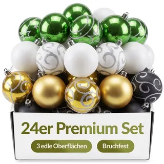 Casaria Weihnachtsbaumkugel (24 St), Christbaumkugeln 24 tlg ∅ 6cm matt glänzend glitzernd grün