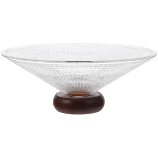 TOVINANNA Elegante Obstschale aus Glas mit Holzsockel Hohe Zuverlässigkeit und Einfache Reinigung als Hauswarming Deko und Servierplatte für Obst und Snacks