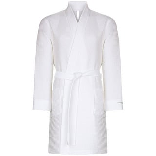 Taubert Bademantel Spa Thalasso, Baumwolle, zwei Taschen, Bindegürtel, mit Bindegürtel, Short Kimono für Herren, kurzer Wellnessmantel, 100 cm, Pique, aus sehr leichtem und saugfähigem Material, ideal auch als Reisebademantel weiß