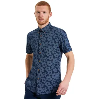 Ben Sherman Kurzärmliges Hemd für Herren, gepunktet, Blumenmuster, Dunkelblau, Größe 2XL-5XL - XXL Große Größen