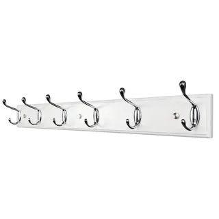 Omgoods – Holzhängeleiste mit 6 silbernen Haken, 65 cm, stilvolle Garderobe für den Innenbereich