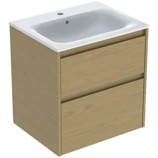 Geberit Waschtischunterschrank 2 Schubladen 60 x 62,1 x 48 cm Weiß/Eiche natur