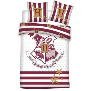 Harry Potter Hogwarts Bettwäsche 135x200 cm – Bio-Baumwolle – 2-teilig mit Kissenbezug 65x65 cm – Hogwarts-Wappen Design – für Kinder & Erwachsene – Geschenk für Fans