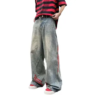 Baggy Jeans Herren Jeans Bootcut Weite Hosen Baggy Jean Lowe Azure Grau Straight Thermojeans 164 Jungen Low Waist Carpenter Men Washed Länge 36 52 Hose Rise Y2K Stretch Loose Fit 34 30 Gefütterte