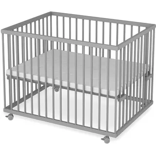 Sämann Laufgitter mit Lattenrost | Matratze Basic | grau | Premium Kollektion | Gr.: 75x100 cm)