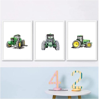 HTWLMM Leinwand Bilder Abstrakte Traktor Aquarell Landmaschinen Traktor Malerei Poster Kunstdruck für Kinderzimmer Wohnzimmer Schlafzimmer Wandbilder Deko Rahmenlos (3X30X50CM)