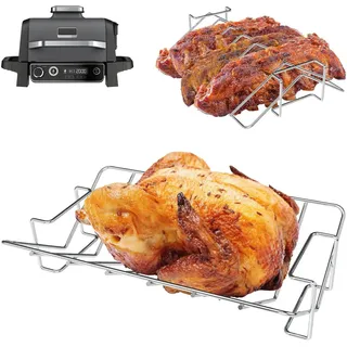 HAIWILL Spareribs Halter Grill für Ninja Woodfire Pro XL V-Form Gitterrost | Hähnchenbräter für Ninja Woodfire OG850 OG901EU Edelstahl Rippchenhalter für 7 Rippchen Grillrost für Ninja Woodfire Zubehör