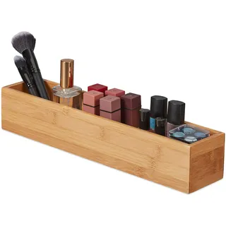 Relaxdays Bambus Box, Aufbewahrung Bad, Küche & Schreibtisch, länglich & schmal, Ordnungsbox, HBT: 7 x 38 x 8 cm, natur,