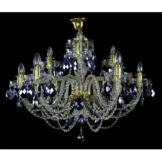 Casa Padrino Luxus Barock Kronleuchter Gold / Blau Ø 80 x H. 60 cm - Prunkvoller Barockstil Kronleuchter mit böhmischen Kristallglas - Edel & Prunkvoll