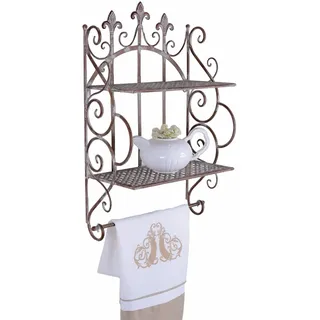 PALAZZO INT Wandregal Maison Provence 62 cm Metall Antik Shabby Chic Eisenregal Vintage Landhausstil Regal Küche Bad Flur Rost Optik Nostalgie Regal französischer Stil Dekoregal rustikal Patina