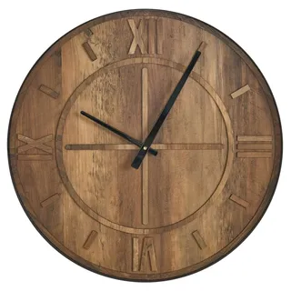 BELIANI Wanduhr Braun MDF Rund 60 cm mit Zifferblatt Zeigern Römischen Zahlen Batteriebetrieben Rustikal Loft Design Uhr ohne Indizes Sekundenzähler - Braun/Schwarz