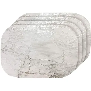 Dainty Home Marmor-Kork-Tischsets, Küchenmatte, Platzsets, Tischdekoration, Platzsets für Küchentisch, waschbar, hitzebeständig, Esstisch, rutschfest, 4er-Set, Marmor, oval, 30,5 x 45,7 cm, Silber