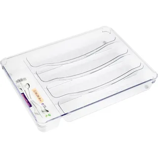 Hummelladen 2 STÜCK Transparenter Besteckkasten 33x23x5 cm mit 5 Fächern - Besteckeinsatz für Schubladen Organizer Schubladeneinsatz Besteckbox Box Besteckkorb Bestecksortierer