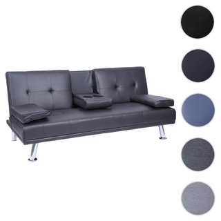 3er-Sofa HWC-F60, Couch Schlafsofa GÃ¤stebett, Tassenhalter verstellbar 97x166cm ~ Kunstleder, braun