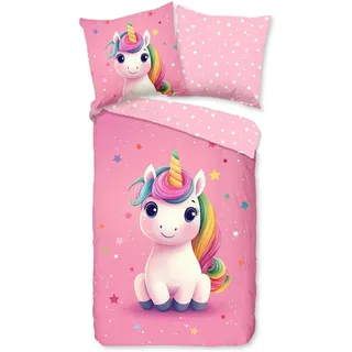 Traumschlaf Einhorn Flanell Pink 135 x 200 cm + 80 x 80 cm