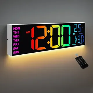 Digitale Wanduhr HAITANG 16,2 Zoll 8 Farben Temperatur Datum Nachtlicht