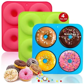 LuxusKollektion Donutform Donut Backform Silikon 3-teiliges Set Von 4-loch Groß Donut Donut bunt