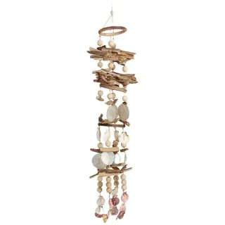 Relaxdays Windspiel mit Muscheln, maritimes Holz Klangspiel für Balkon, Garten-Deko, Capizmuschel Mobile, 107 cm, natur