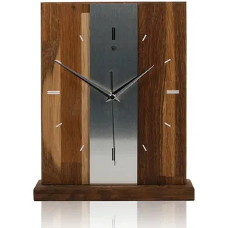 Kreative Feder Standuhr Designer-STANDUHR "Silver Stipe" aus Massivholz, ohne Ticken; Funk- oder Quarzuhrwerk; elegant, außergewöhnlich, modern braun