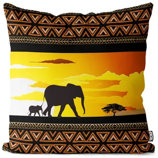 VOID Afrika Elefanten Giraffen Kissenbezug Kissenhülle Sofakissen Kissen Deko Outdoor-Kissen Dekokissen, Kissen Größe:40 x 40 cm