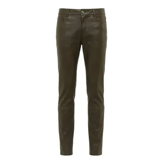 5-Pocket-Hose RICANO "Lederhose PND (Stretch)", Damen, Gr. L, Länge 34, grün (oliv), Obermaterial: 100% Lammnappaleder LANA., figurbetont, Hosen 5-Pocket-Hose, Handgefertigt aus echtem Leder