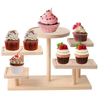 JINGHANGER 5 Etagen Tortenständer Cupcake Turmständer Holz Kuchenständer Gestufter Tablett Dekor Etagere für Weihnachten,Hochzeit, Geburtstag 30x13x23 cm