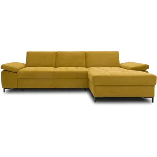 DOMO. collection Ecksofa Curacao, Sofa mit Federkern und Armlehnfunktion in L-Form, Eckcouch, Polsterecke 297 x 160 x 84 cm (BxTxH), senf (gelb)