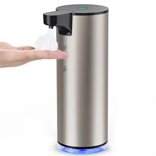 Seifenspender Automatischer Edelstahl Schaumseifenspender Elektrischer - LAOPAO Soap Dispenser Set IPX5 Wasserdicht USB-C Aufladung mit Sensor Infrarot Bewegungssensor für Küche & Bad Silber Schwarz