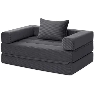 MECO Schlafsofa 5-in-1 umwandelbarer Klappsofa Bett 1-Sitzer Schlafsessel, Breite: 128 cm, Liegefläche 128x180 cm, Cord Bodensofa Schlafcouch mit 1 Kissen und Rückenlehne, bis 150kg grau