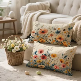 Kissenbezug 40x60 Rosa Kissen Orange Kissenbezüge Zierkissen 2er Set Rechteckig Sofakissen Kissenhülle Leinen Dekokissen Couchkissen für Deko Wohnzimmer Schlafzimmer Bett Sofa balkon Geschenk I-289