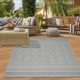 Teppich-Traum Teppich Wohnzimmer Balkon Schlafzimmer Terrasse Garten strapazierfähig geeignet für Indoor Outdoor Moderne Sisal Optik in Grau 300 x 400 cm