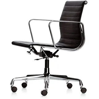 Vitra - EA 117 Bürostuhl Chrom mit Armlehnen, drehbar, Hopsak nero (Hartbodenrollen)