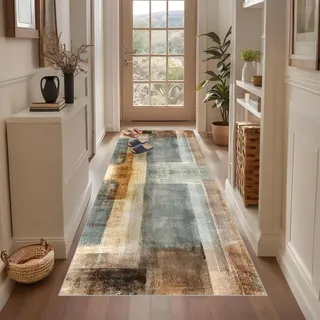 Qemgrste Teppich Läufer Flur Küchenteppich Waschbar rutschfest 60 x 100 cm Küchenläufer Modern Carpet Fussmatte Innen Teppichläufer für Küche FlurWohnraum Teppichläufer auf Maß Meterware Flurteppich