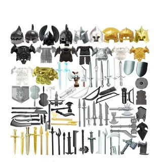 Mittelalterliches Burgritter Waffenpaket für Minifiguren, 83 Stück Custom Ritter Waffen Set Zubehör Kit Enthalten Rüstung, Helm, Schild und Panzerung, kompatibel mit allen gängigen Marken (83 Stück)
